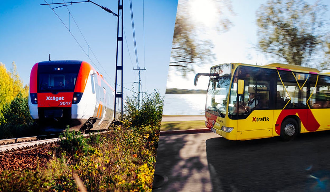 kollage tåg och buss